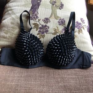 Lydia Intimates Black Studded Spike Bra sz M